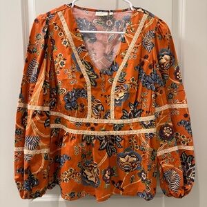 Spartina 449 Marcelle Blouse Marsh Boardwalk Tree of Life Tomato S NWT Coastal